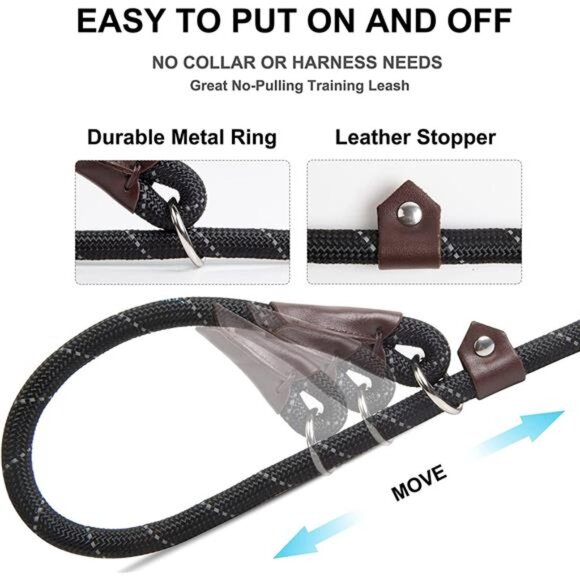 Durable Slip Lead Dog Leash, 6 FT x 1/2" Heavy Duty Dog Loop Leash - Picture 5 of 5